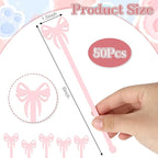 50 Pcs Bow Drink Stirrer, Reusable Acrylic Cocktail Stirrers, 15 cm / 6 in Pink Bow Swizzle Stir Sticks for Cocktails Coffee Bachelorette Party Wedding Festival Decoration