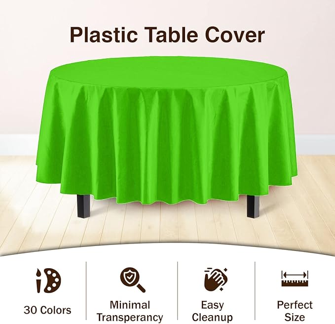 Exquisite 12-Pack Premium Plastic 84-Inch Round Tablecloth, Lime Green