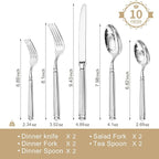 KINGSTONE Silverware Set, 18/10 Stainless Steel Flatware Set - Roman Column Embossed Thick Handle, for Wedding, Home, Restaurant, Camping and Party, Mirror Polish & Dishwasher Safe (10-Piece)