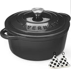 Overmont Enameled Cast Iron Dutch Oven - 5.5QT Pot with Lid Cookbook & Cotton Potholders - Heavy-Duty Cookware for Braising, Stews, Roasting, Bread Baking Graphite Gray