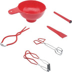 Canning Supplies Set - Canning Jar Lifter Long Handle Tongs Jar Wrench Magnetic Lid Lifter Bubble Popper Wide Mouth Funnel Kitchen Canning Kit Tool Set for Beginners(6 Pcs Red)
