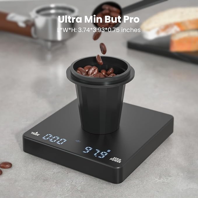 Mini Coffee Scale with Timer, Maestri House Rechargeable Espresso Scale, 2kg/0.1g Accurate Scale for Espresso and Pour-Over Coffee, Portable Digital Kitchen Scale with Automatic Timing-Black
