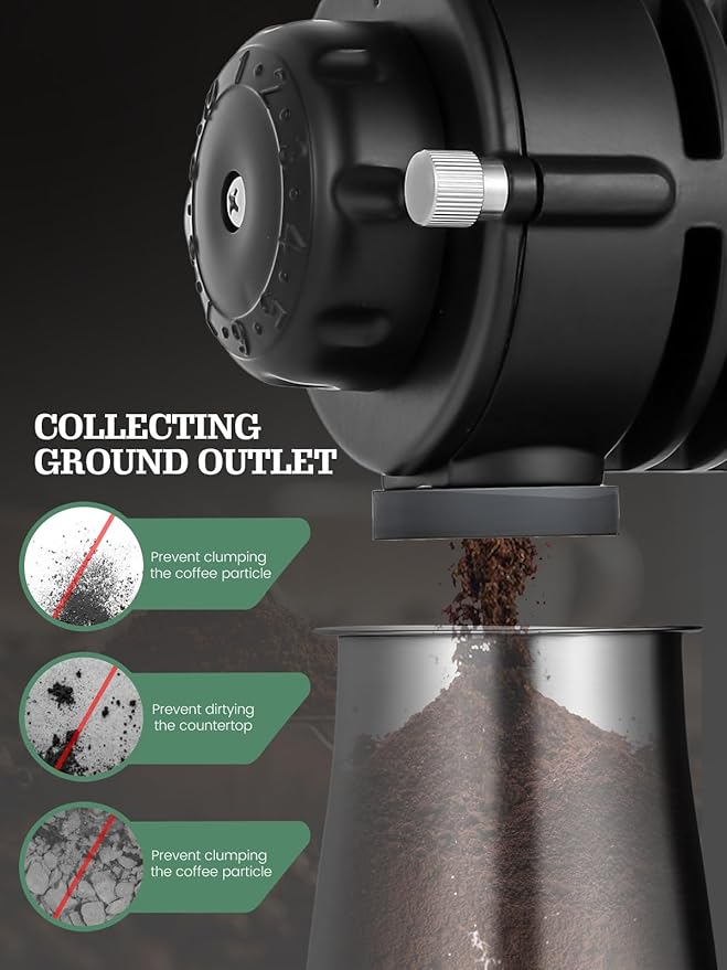 Huanyu Electric Coffee Grinder Stainless Steel Ghost Teeth Burr Coffee Grinders for Home Use with Light-Shielding Hopper for Pour over Black