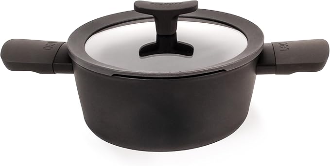 BergHOFF Leo 10Pc Non-stick Ceramic Cookware Set With Glass Lid, Cast Aluminum, Non-toxic, CeraGreen Nonstick Coating, Stay-cool Handle, Induction Pots and Pans, Black