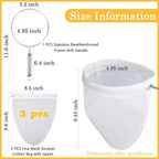 WMKGG Ultra Fine Mesh Strainer Bags,Cheese Cloth Bag for Straining, with Stainless Steel Handle Frame for Juices,Nut Milk,Fresh Cheese,Yogurt (Small Size)(4.95"Wx9.6"D)