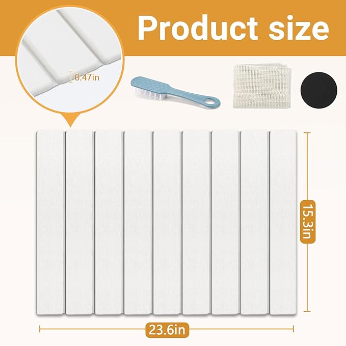 Large Stone Drying Mat, Diatomite Dish Drying Mat, Dish Mat Drying Kitchen Mat - Storable & Anti-Slip for Kitchen, Square, White, 24"x16"