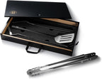 Schmidt Brothers - BBQ Carbon 6, 4-Piece Grilling Accessory Set, Full-Forged Stainless Steel Grilling Utensils Including Spatula, Fork, Basting Brush, and Tongs with All Wood Handles
