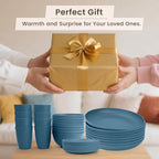 Homienly Wheat Straw Plates and Bowls Set, Premium Wheat Straw Dinnerware Sets- Dinner Plate, Dessert Plates, Cereal Bowls, Drinkig Glasses, Microwave and Dishwasher Safe Dish Set for Camping - Blue