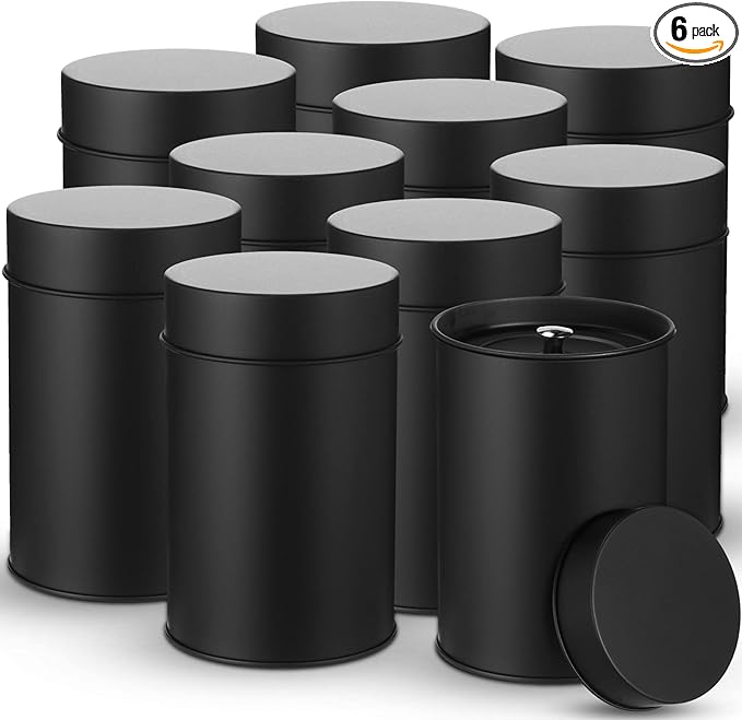 Zopeal 6 Pack Metal Tea Tin Canister with Airtight Double Lids 16 oz Round Tin Can with Lid Double Sealed Small Kitchen Container for Loose Tea Storage Coffee Sugar Candy Herbs and Spices