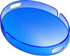 Acrylic Serving Tray with Handles Large Decorative Ottoman Tray 17x13'' Round for Bathroom Food Coffee Fruit Snack Tea Dinner Living Room, Blue