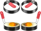 HARFINGTON 4Pcs Egg Rings 3.5" Stainless Steel Nonstick Pancake Cooking Ring with Silicone Handle for Griddle Frying Eggs Sandwich Omelets Breakfast