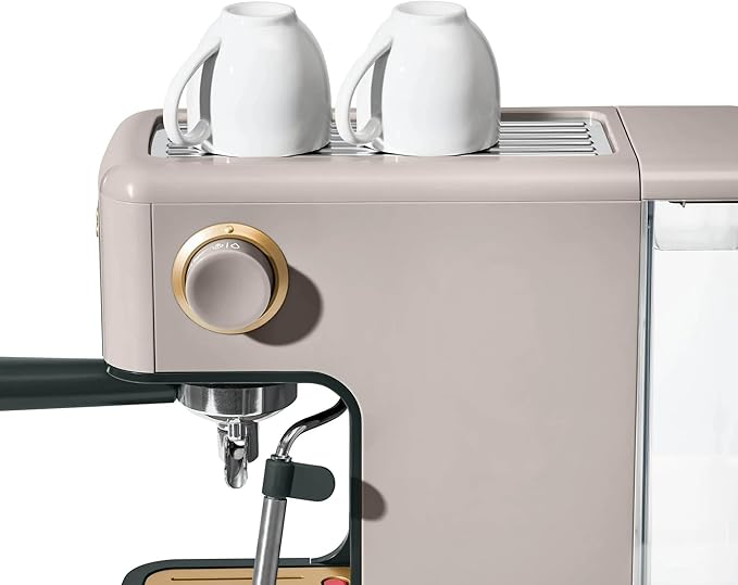 Beautiful 20-Bar Slim Espresso Machine | Single & Double Shot Programmable Brewing, Compact 4.7-in Width, Stainless Cup Warmer, Auto Shut-Off, 50 oz Tank (Porcini Taupe)