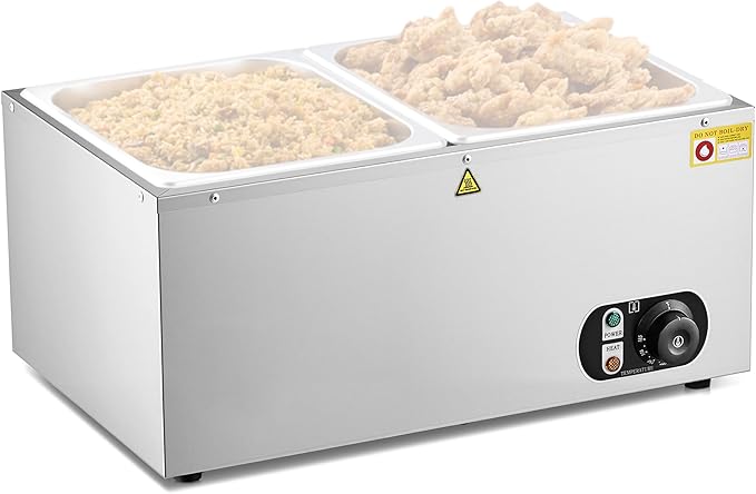 WILPREP Commercial Food Warmer, 1500W Countertop Electric Warmer with 86-185°F Adjustable Temp Control & Over-Temperature Protection, Stainless Steel Buffet Bain Marie for Catering Restaurants
