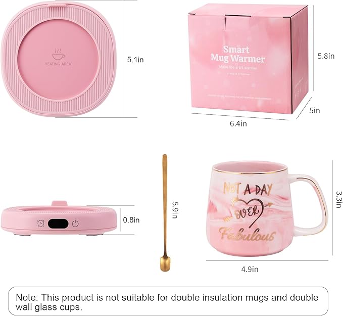 Coffee Mug Warmer & Not A Day Mug Set, Coffee Cup Warmer for Desk, 3 Temperature Setting, Smart Electric Beverage Warmer for Coffee, Tea, 8-Hours Auto Shut Off