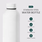 NOBL Stainless Steel Water Bottle,17 oz, 500 ml, Double Wall Vacuum Insulation, Sealed Bottle Keeps Drinks Cold 24 Hrs & Hot 12 Hrs, Leak Proof, Fits Noble Carry-On Cup Holder - White