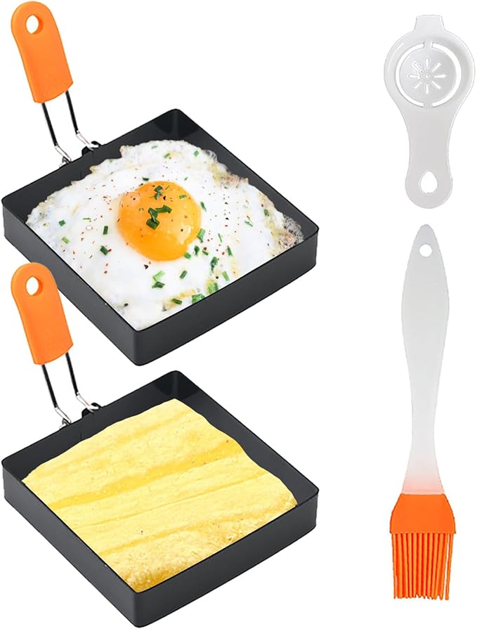 Square Egg Ring for Frying - 2 Pcs 4 Inch Egg Pancake Cooking Rings, Non Stick Stainless Steel Omelet Maker for Griddle Breakfast Sandwiches, Crumpet