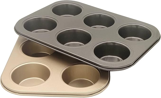 Muffin Tins 6-Cups Nonstick Carbon Steel Standard Cupcake Pans, Set of 2