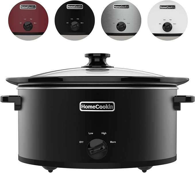 HOMECOOKIN 7 Quart Slow Cooker Oval Manual Pot Food Warmer with 3 Cooking Settings, Black Stainless Steel