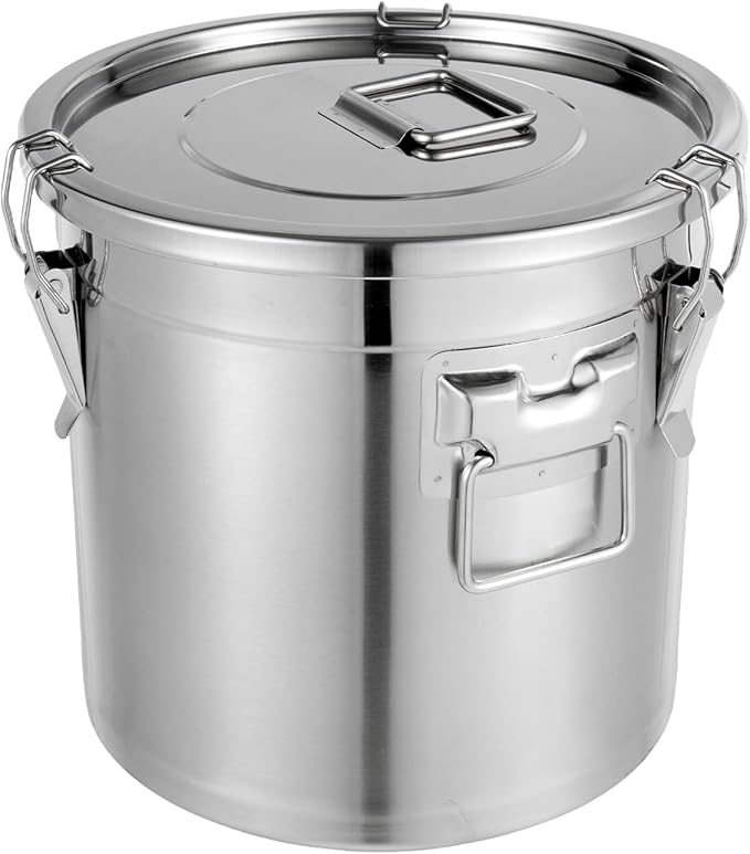 DYNAMI 5.5Gal 304 Stainless Steel Airtight Container with Lid and Locking Clamp,17-38Lbs Metal Bucket Large Stainless Steel Canisters for Kitchen,Dog Food/Bird Seed/Coffee Storage Container(21L)