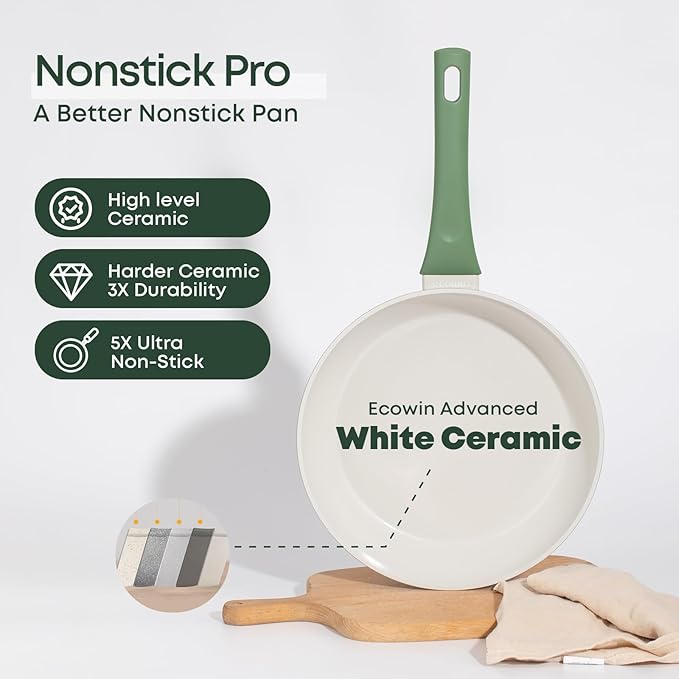 10Pcs Pots and Pans Set,nonstick Cookware Set Kitchen Cooking Set,Non-toxic Healthy Ceramic Induction Cookware Sets with firm heat-resistant handle(PFOA Free)