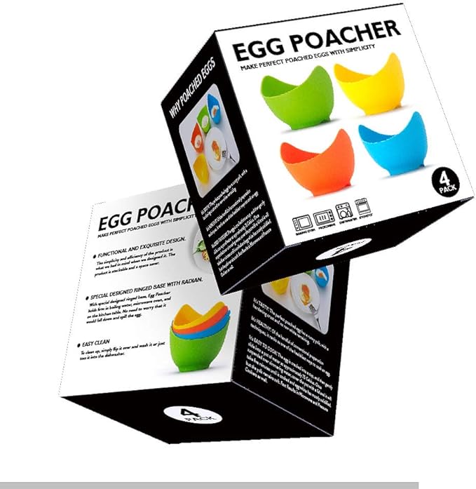 Egg Poacher - KRGMNHR Poached Egg Cooker with Ring Standers, Silicone Egg Poacher Cup for Microwave & Stovetop Egg Poaching, Oil Brush, BPA Free, 4 Pack