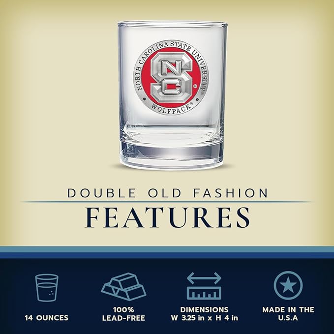 North Carolina State Double Old Fashion | Double Rocks Glass 14 OZ for Liquor | Expertly Crafted Pewter Glass By Heritage Pewter