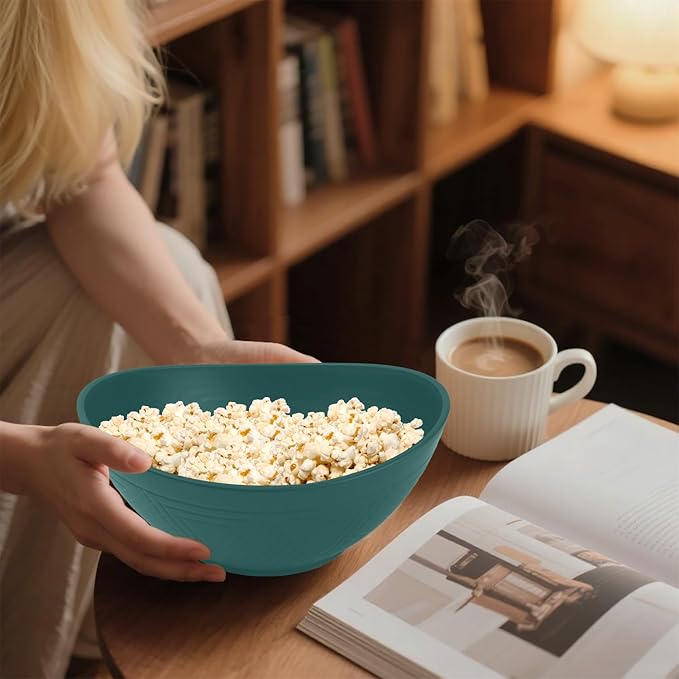 Homienly Salad Bowls 6 PCS Wheat Straw Bowls - 60oz Large Serving Bowl - Microwave and Dishwasher Safe Cereal Bowl Big Soup Bowl for Kitchen, Camping, Picnic, Party, Popcorn Bowl Set - Green