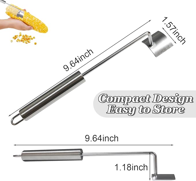 Stainless Steel Corn Peeler Tool with Long Handle - Efficient Corn Kernel Remover for Fresh or Cooked Corn - Easy Grip Cob Stripper and Shucker for Kitchen, BBQ, and Outdoor Use