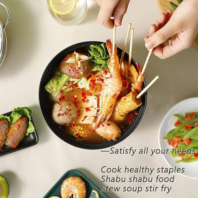 Drizzle Electric Cooker 1.7L - Mini Skillet Non-Stick Coating - Stir Fry Food Maker 110V Portable Cookerware Dorm Cooking - for Personal Ramen Boiling Steak Egg Oatmeal Soup Shabu Shabu Pot Simmer Pot