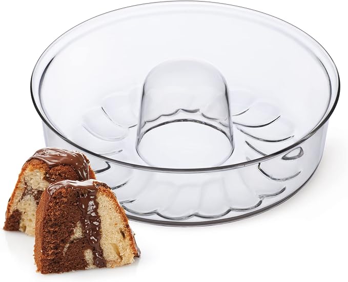 SIMAX Glass Bundt Cake Pan, Shallow (4.75”), Heat, Cold, and Shock Proof, Holds 2.1 Quarts (8.4 Cups), Made in Europe, Great for Ring Cakes, Puddings, Desserts, Monkey Bread, and More