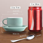 homEdge Premium Espresso Shot Cups and Saucers Set with Espresso Stainless Steel Spoons - 2.5 oz, Set of 4, Mint Green