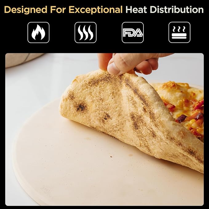 Pizza Stone for Oven and Grill, Heavy Duty Cordierite Baking Pan, Round Baking Stone for Bread, Cookie, 15 Inch