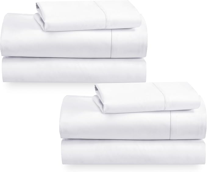 2-Pack Twin Cotton Sheets Sets - 400 Thread Count 100% Cotton Sateen - Extra Soft, Breathable & Cooling Sheets, Wrinkle Resistant, 2 Sets of Deep Pocket Bed Sheets - Bright White