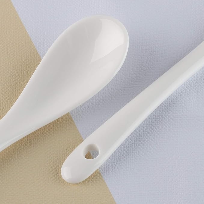 Porcelain Egg Spoons for Soft-Boiled Eggs Coffee Tea Desserts Ceramic Spoon Set of 6 (Egg Spoons 6)