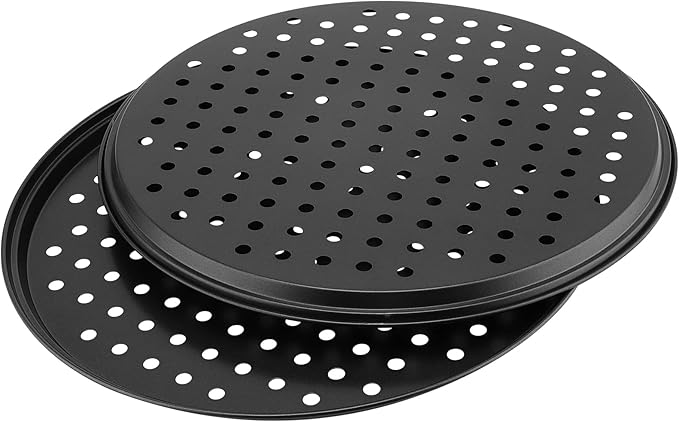 MANCHAP 4 Pack 12 Inch Round Pizza Baking Pan with Holes, Pizza Pan for Oven, Carbon Steel Non-stick Pizza Crisper Pan for Home Restaurant Baking, Black