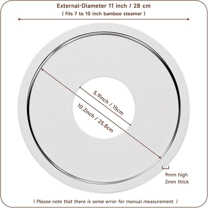 Stainless Steel Steamer Ring | 11 Inch, Fits 7 to 10 Inch Bamboo Steamer | Steaming Adapter for Steam Pot, Asian Food, Dumpling, Dim Sum, Rice, Veggie for Cooking Basket
