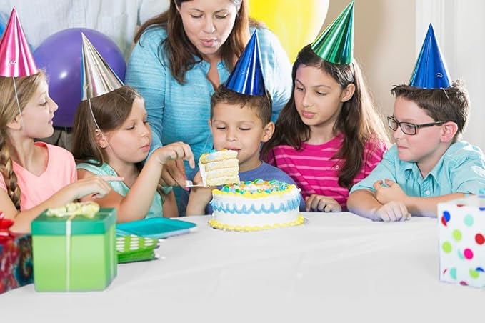 Exquisite Party Solids 54 Inch X 100 Feet White Plastic Table Cover Roll in A Cut - to - Size Box with Convenient Slide Cutter. Cuts Up to 12 Rectangle 8 Feet Plastic Disposable Tablecloths