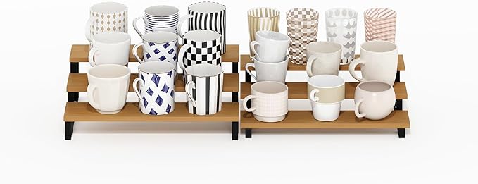Furinno Ravel 3-Tier Multipurpose Expandable, Nestable Kitchen Counter Spice Rack Organizer, Set of 2, Beech/Black