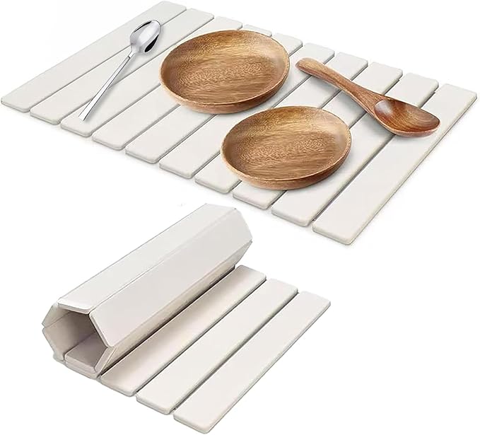 Large Stone Dish Drying Mat for Kitchen Counter,24"(L)×16"(W),Collapsible Quick Dry Dish Drying Mat,Diatomaceous Earth Mats for Cutlery, Pots and Bottles,Match Any Countertop