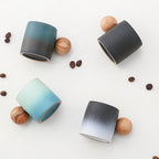 2-Oz Ceramic Espresso Cups with Wood Handle, 2/4-Piece Set for Coffee, Tea, Latte - Dishwasher Safe, Multi-Color & Wood Styles, Gift & Café Use (color4, Round Handle4)