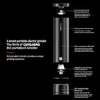 Electric Coffee Grinders, Portable Burr Grinder Capacity 50g w/Magnetic Cover,External Adjustable Setting, Aluminum Alloy Body, 800mAh Battery(Stand not Included) Black