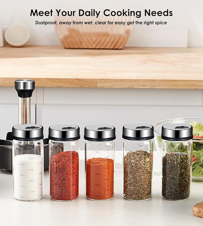 TINMIX Revolving Spice Rack Organizer, Rotating Seasoning Holder Shelf with 5 Large 200ml Glass Jars for Kitchen Countertop Cabinet