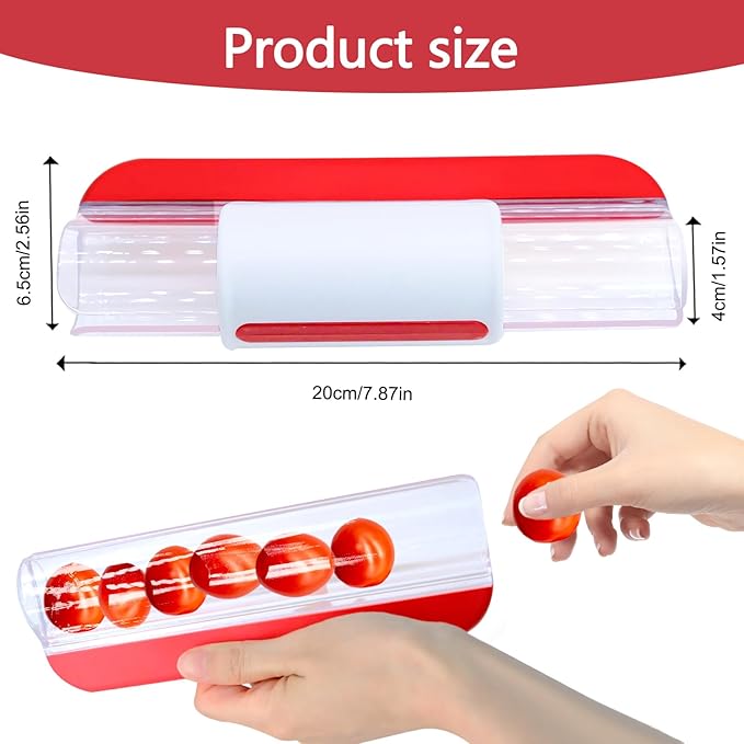 Tomato Slicer, Multi-Purpose Grape Slicer Kitchen Gadget, Tomato, Cherry, Fruit Cutter Fruit Tools into 2 Pieces (Red)