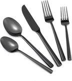 Hand Forged Stainless Steel Flatware Set Silverware Set Cutlery Set Hexagon Handle Black Mirror Finished 20 Pieces Service for 4