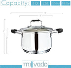 Stock Pot, 3 Quart Stainless Steel Pot, StockPot With Clear Glass Lid, Steam Hole, Permanent Measurement Markings, Gas, Electric and Induction Compatible Boiling Pot