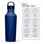 Corkcicle Sport Canteen - Keeps Drinks Cold 25 Hours - Stainless Steel Water Bottle - Triple-Insulated - Spill-Proof - Summer Drinkware Gift - Keeps Drinks Ice Cold - 32 oz - Midnight Navy