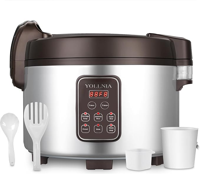Commercial Large Rice Cooker & food warmer | 13.8QT/65 Cups cooked rice | 1350W Multi-function electric sushi rice cooker | LED Display | Timer Setting | Smart preset from 30 min-24 Hrs