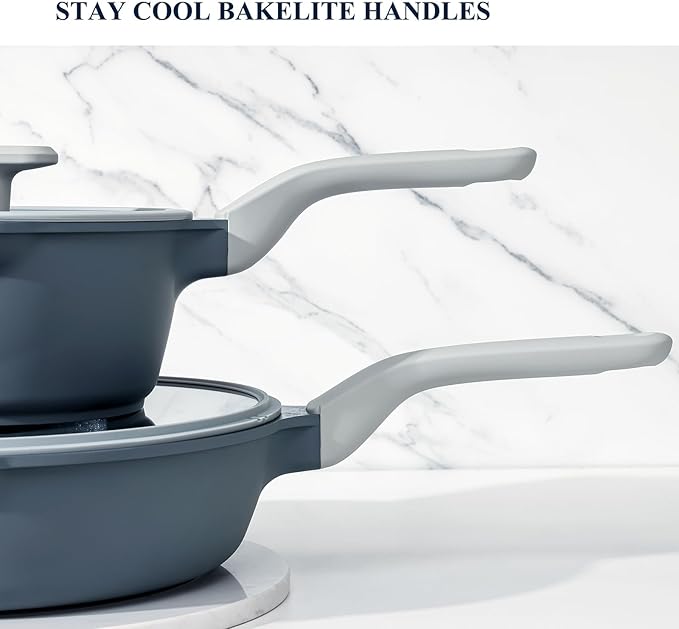 PRICUSIS Nonstick Pots and Pans Set, 9 Pieces Non Toxic Ceramic Nonstick Cookware, Healthy Omelete/Egg Skillet, Healthy Frying Pan, PTFE PFOA & PFAS Free, Induction Compatible, Gray