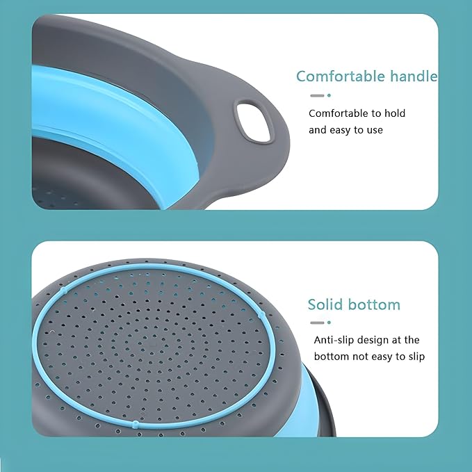 Silicone Colander Collapsible Strainers Set for Kitchen- 3 Pack (3Qt, 4Qt, 5Qt) -Over Home Draining Basket, Food Vegetables & Fruits-Dishwasher Safe, Space Saving Design (Green, Blue, Red)