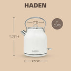 Haden Heritage 1.7 Liter Stainless Steel Electric Kettle, Hot Water Kettle with 360-Degree Base and Auto Shutoff, Ivory & Chrome